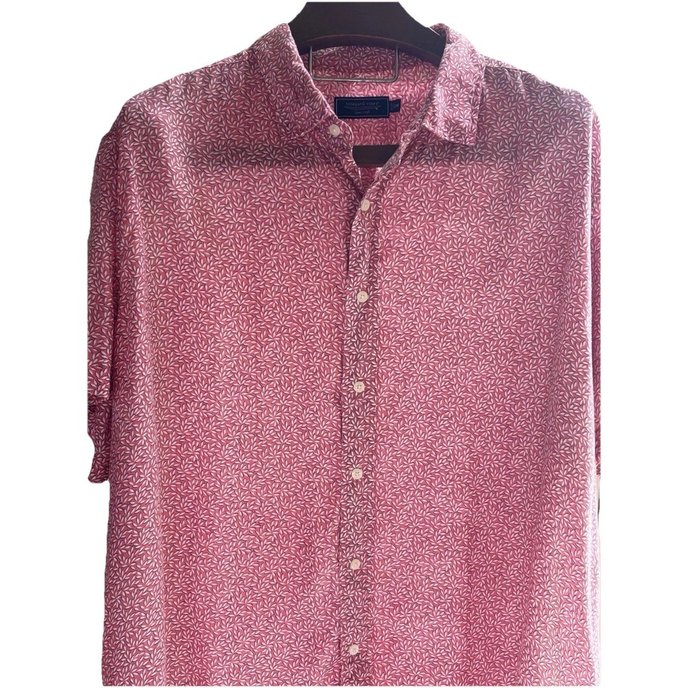 Vineyard Vines‎ Mens 2XB  Short Sleeve Button Shirt  Pink Linen Micro Leaves